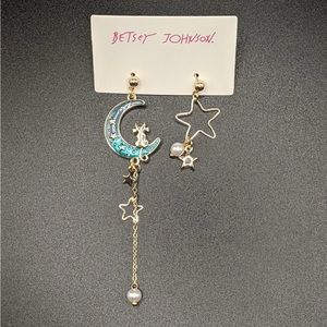 Betsey Johnson style cat moon earrings